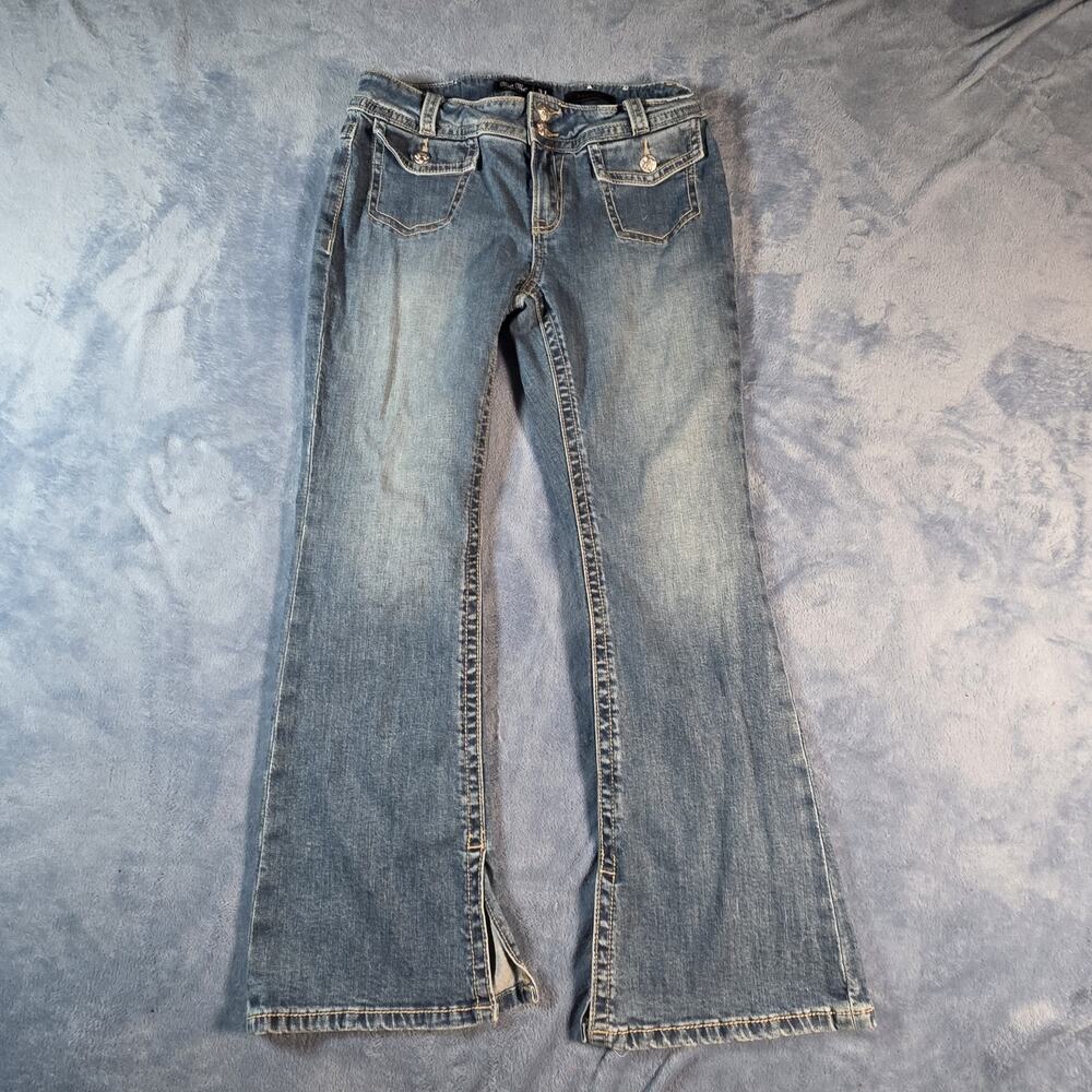 Miss Me Heaven Jeans Womens 31x30 Bootcut Flare Low Rise Y2K Fleur De Lis